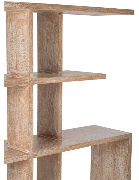 Bibliothèque asymétrique bois de manguier blanc cassé et naturel 120x30x180 cm Aevira J-Line - 5