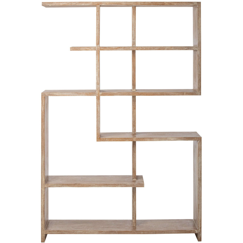 Bibliothèque asymétrique bois de manguier blanc cassé et naturel 120x30x180 cm Aevira J-Line - 8