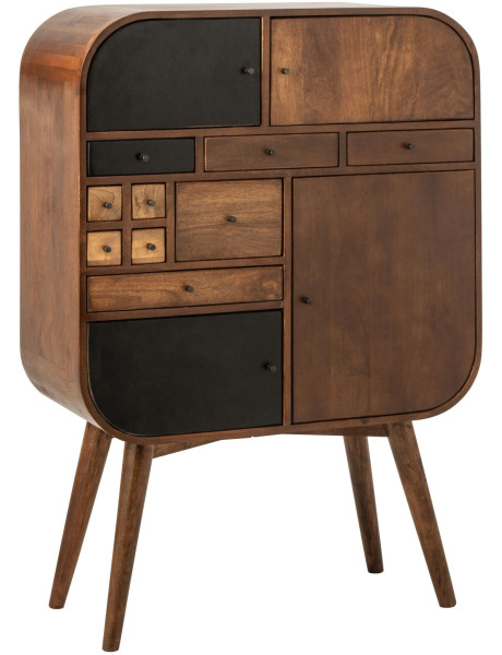 Buffet haut bois de manguier 4 portes 9 tiroirs 91x42x134 cm Azyori J-Line - 1
