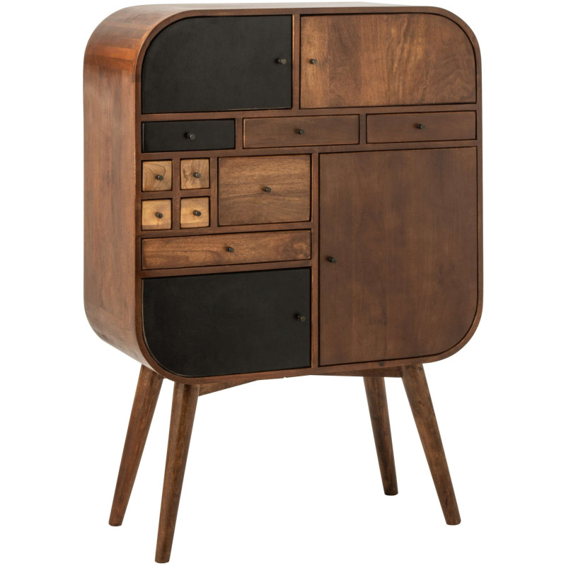 Buffet haut bois de manguier 4 portes 9 tiroirs 91x42x134 cm Azyori J-Line - 1