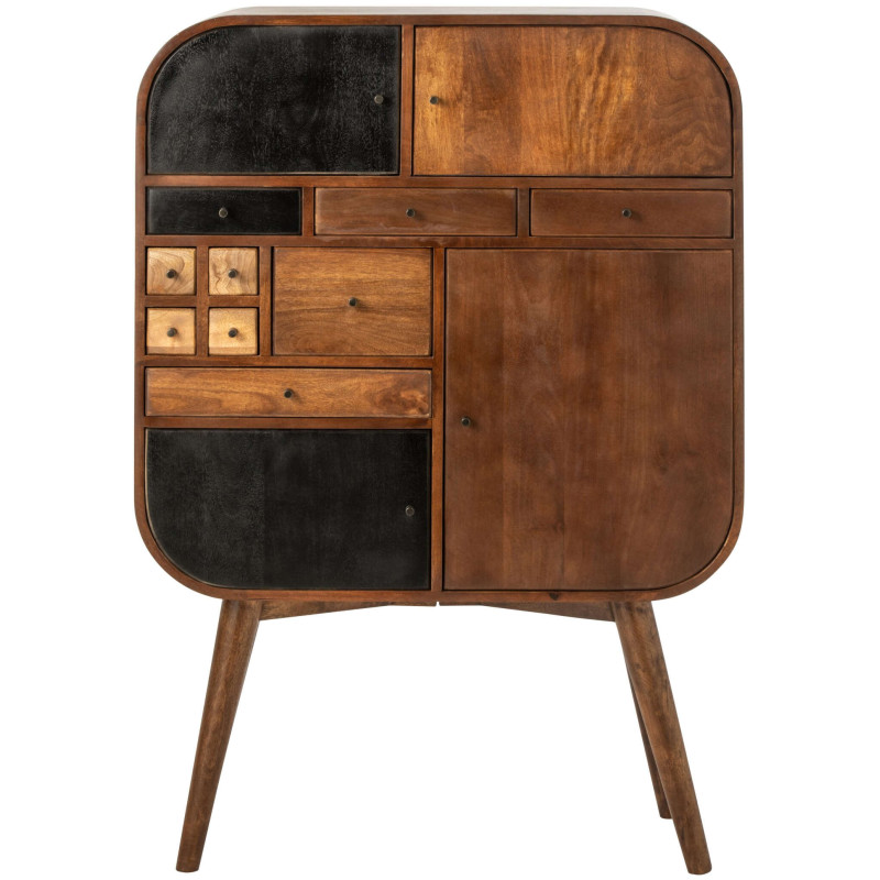 Buffet haut bois de manguier 4 portes 9 tiroirs 91x42x134 cm Azyori J-Line - 4