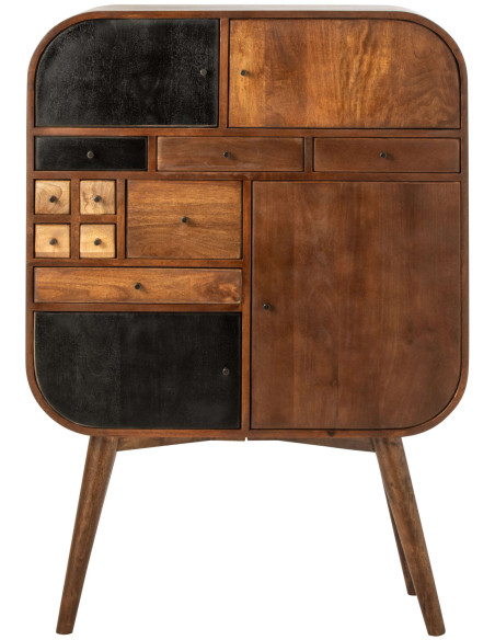 Buffet haut bois de manguier 4 portes 9 tiroirs 91x42x134 cm Azyori J-Line - 4