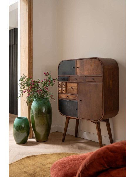 Buffet haut bois de manguier 4 portes 9 tiroirs 91x42x134 cm Azyori J-Line - 2