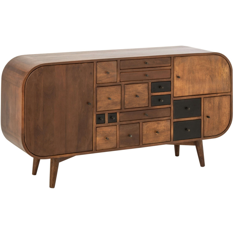 Buffet bois de manguier 3 portes 15 tiroirs Azyori J-Line - 1