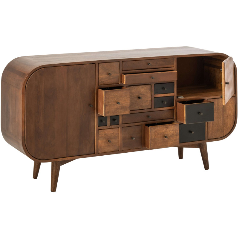 Buffet bois de manguier 3 portes 15 tiroirs Azyori J-Line - 2