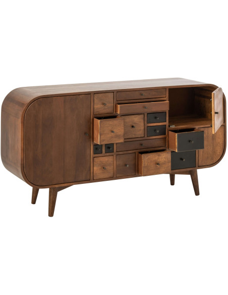 Buffet bois de manguier 3 portes 15 tiroirs Azyori J-Line - 2