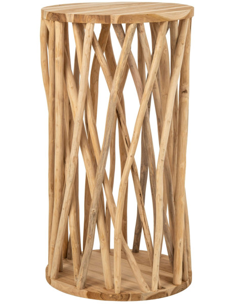 Mange-debout rond branches de teck naturel 60x60x110 cm Azyira J-Line - 1