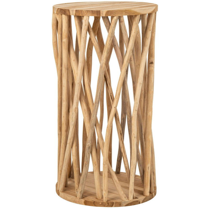 Mange-debout rond branches de teck naturel 60x60x110 cm Azyira J-Line - 1