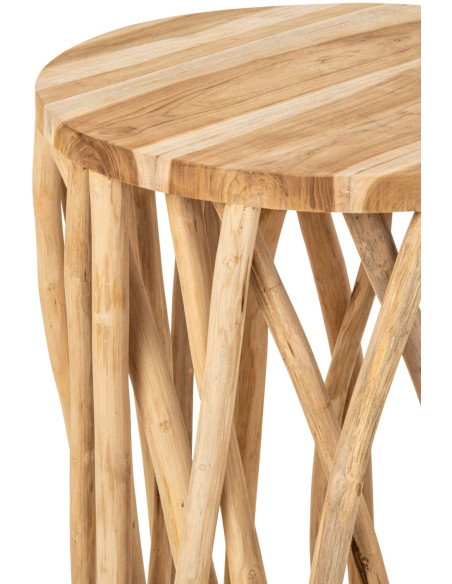 Mange-debout rond branches de teck naturel 60x60x110 cm Azyira J-Line - 2
