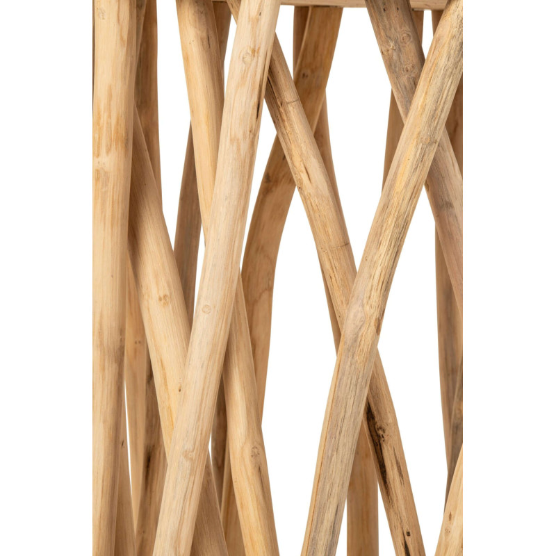 Mange-debout rond branches de teck naturel 60x60x110 cm Azyira J-Line - 3