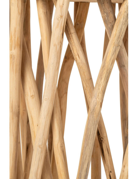 Mange-debout rond branches de teck naturel 60x60x110 cm Azyira J-Line - 3
