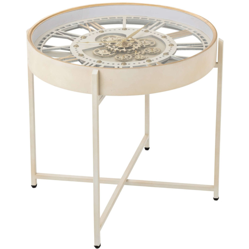 Table basse horloge métal et verre blanc doré 64x64x57 cm Byrysa J-Line - 1