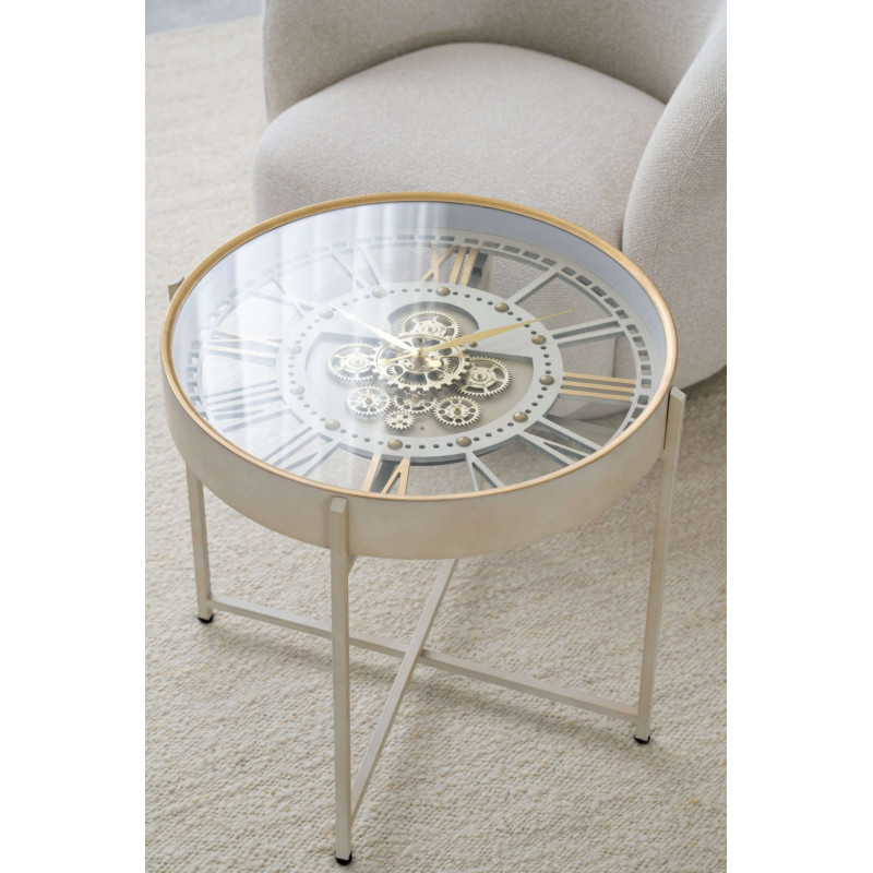 Table basse horloge métal et verre blanc doré 64x64x57 cm Byrysa J-Line - 2