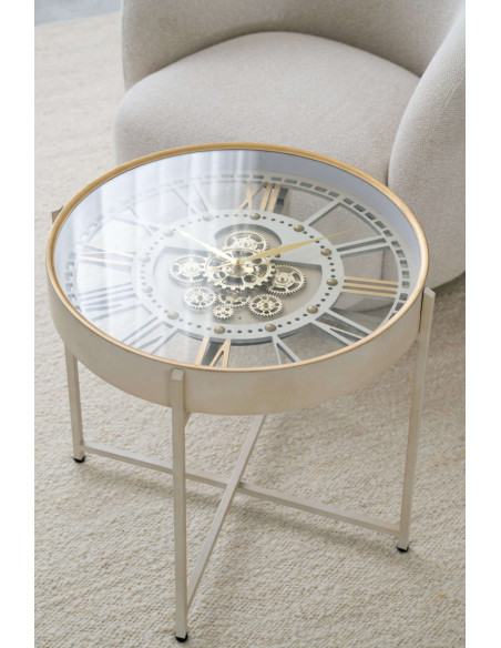 Table basse horloge métal et verre blanc doré 64x64x57 cm Byrysa J-Line - 2