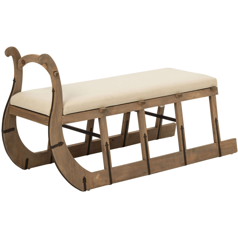 Table basse traîneau bois naturel coussin écru 115x68,5x43 cm Gylila J-Line - 1