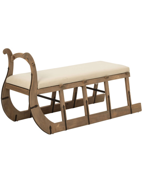 Table basse traîneau bois naturel coussin écru 115x68,5x43 cm Gylila J-Line - 1