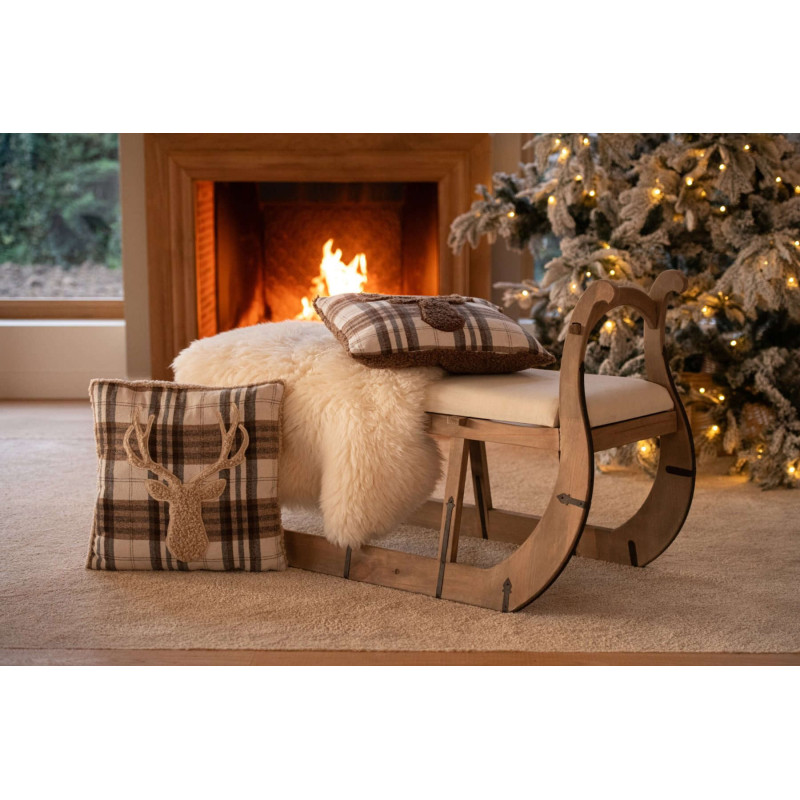 Table basse traîneau bois naturel coussin écru 115x68,5x43 cm Gylila J-Line - 2