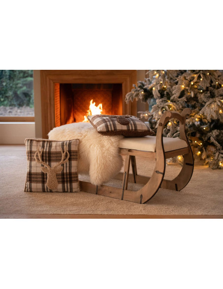 Table basse traîneau bois naturel coussin écru 115x68,5x43 cm Gylila J-Line - 2