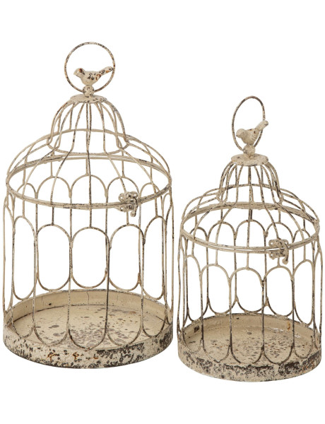 Lot de 2 cages à oiseaux décoratives métal blanc cassé Lyeeva J-Line - 1