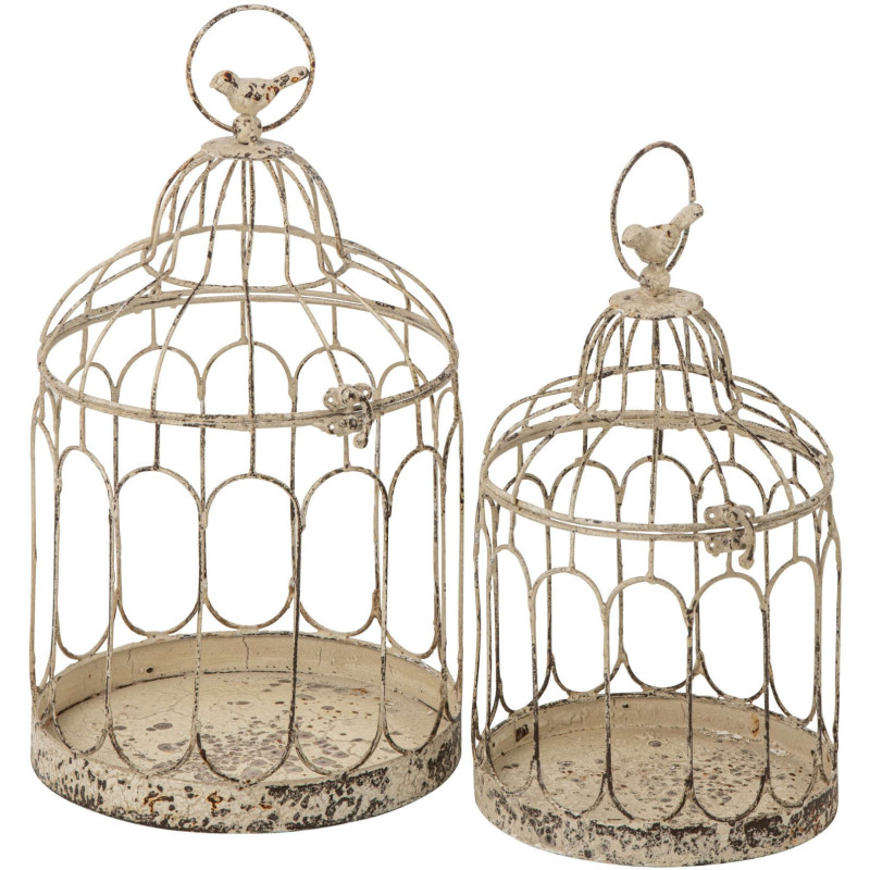 Lot de 2 cages à oiseaux décoratives métal blanc cassé Lyeeva J-Line - 1