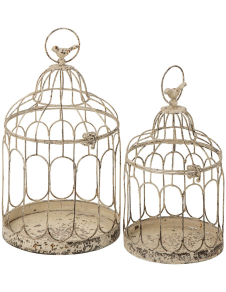Lot de 2 cages à oiseaux décoratives métal blanc cassé Lyeeva