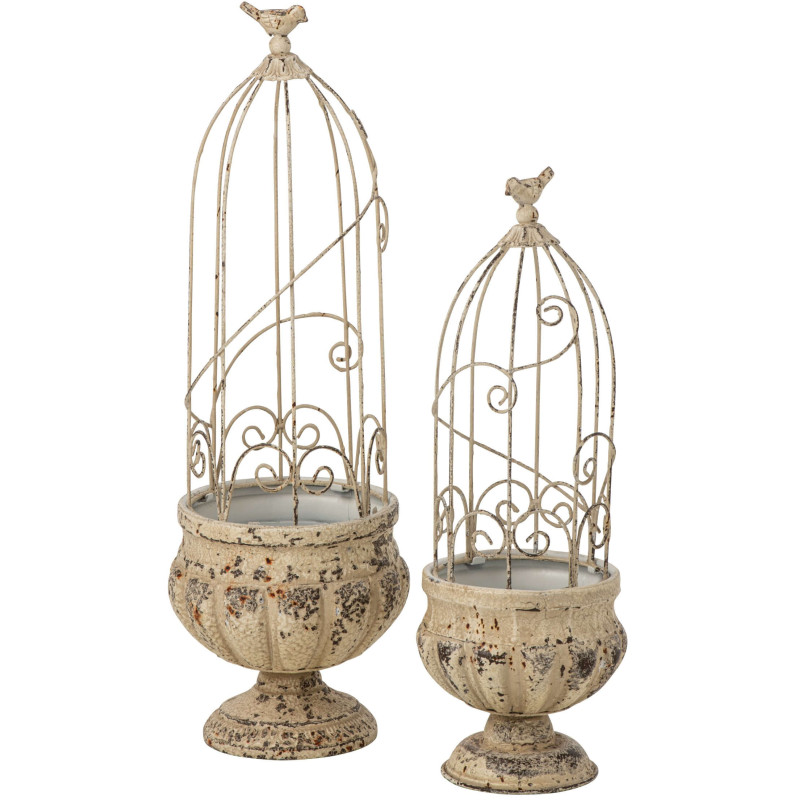 Lot de 2 cache-pots cage métal blanc cassé cm Lyeeva J-Line - 1