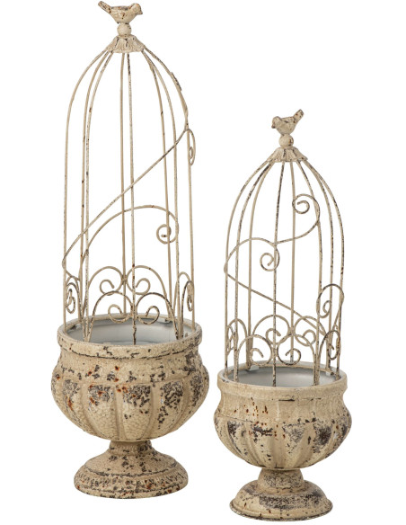 Lot de 2 cache-pots cage métal blanc cassé cm Lyeeva J-Line - 1