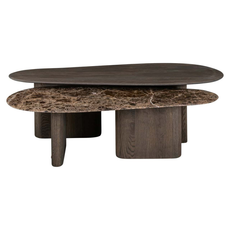 Tables basses gigognes chêne fumé et marbre Emperador 130x60x38 cm Castello Richmond Interiors - 1