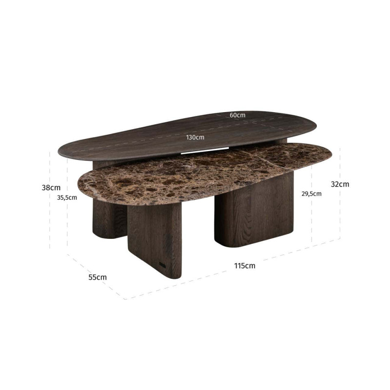 Tables basses gigognes chêne fumé et marbre Emperador 130x60x38 cm Castello Richmond Interiors - 7