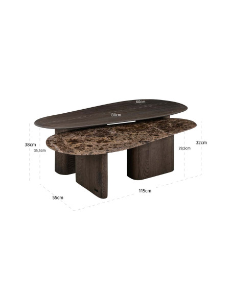 Tables basses gigognes chêne fumé et marbre Emperador 130x60x38 cm Castello Richmond Interiors - 7