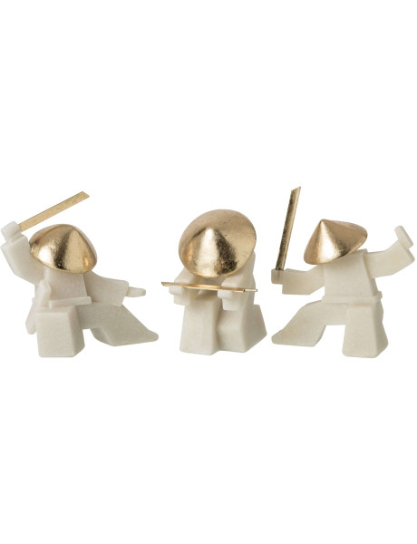 Set de 3 statuettes samouraï blanc et or 18 cm Gylira J-Line - 1