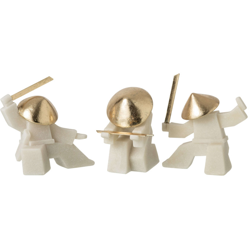 Set de 3 statuettes samouraï blanc et or 18 cm Gylira J-Line - 1