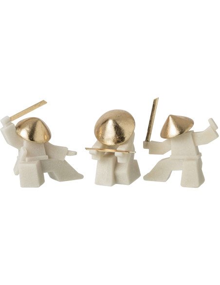 Set de 3 statuettes samouraï blanc et or 18 cm Gylira J-Line - 1