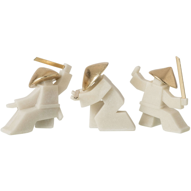 Set de 3 statuettes samouraï blanc et or 18 cm Gylira J-Line - 3