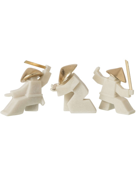 Set de 3 statuettes samouraï blanc et or 18 cm Gylira J-Line - 3