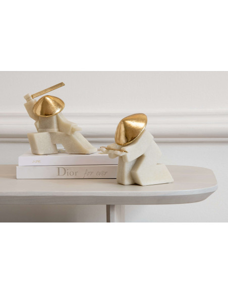 Set de 3 statuettes samouraï blanc et or 18 cm Gylira J-Line - 2