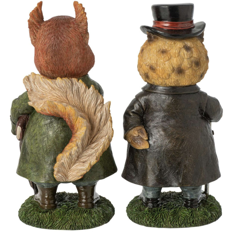 Lot de 2 statuettes Écureuil Hibou brun vert résine 23,5 cm Vyrena J-Line - 3