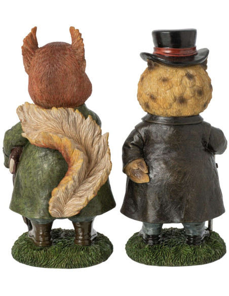 Lot de 2 statuettes Écureuil Hibou brun vert résine 23,5 cm Vyrena J-Line - 3