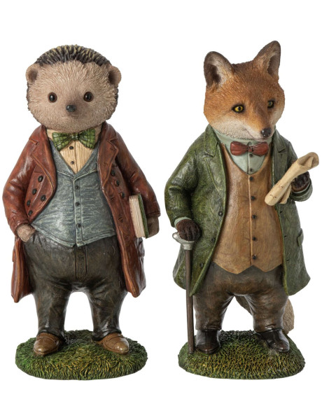 Lot de 2 statuettes hérisson renard résine 27,5 cm Vyrena J-Line - 1