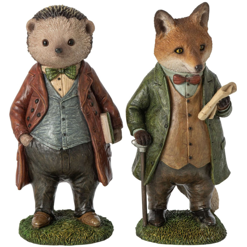 Lot de 2 statuettes hérisson renard résine 27,5 cm Vyrena J-Line - 1