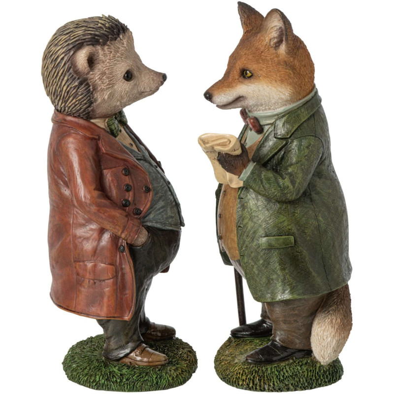 Lot de 2 statuettes hérisson renard résine 27,5 cm Vyrena J-Line - 2