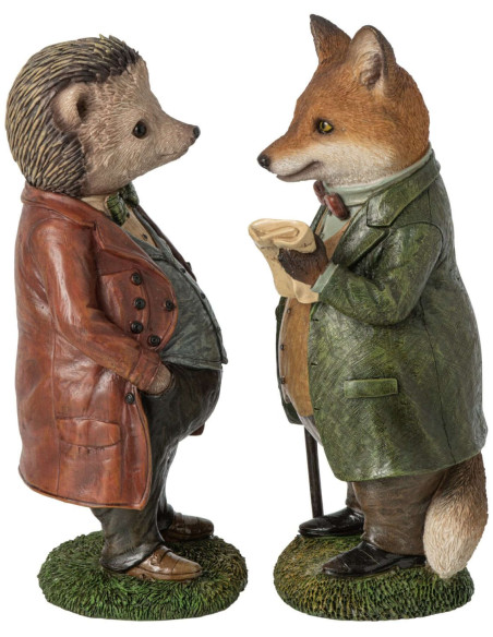 Lot de 2 statuettes hérisson renard résine 27,5 cm Vyrena J-Line - 2