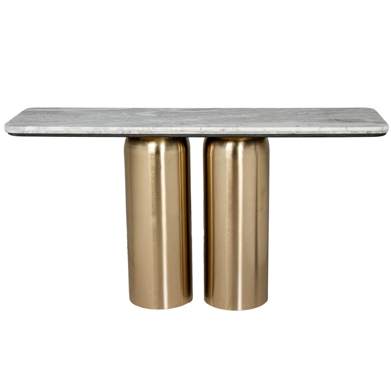 Console d’entrée marbre gris dorée 140 cm Byrely  - 3