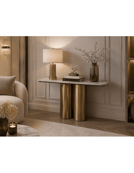 Console d’entrée marbre gris dorée 140 cm Byrely  - 8
