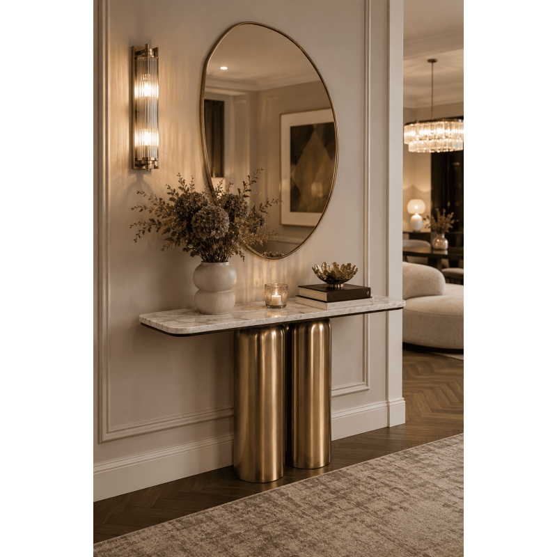 Console d’entrée marbre gris dorée 140 cm Byrely  - 2