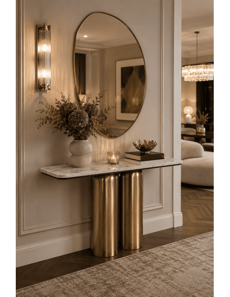 Console d’entrée marbre gris dorée 140 cm Byrely  - 2