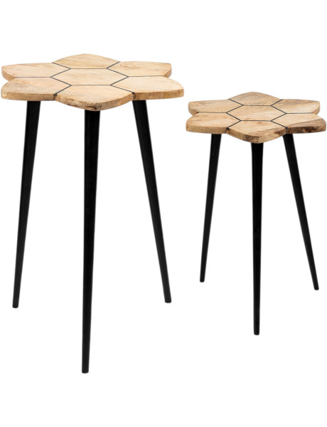 Set de 2 tables d’appoint bois métal noir 40x40 et 35x35 cm Osvena  - 1