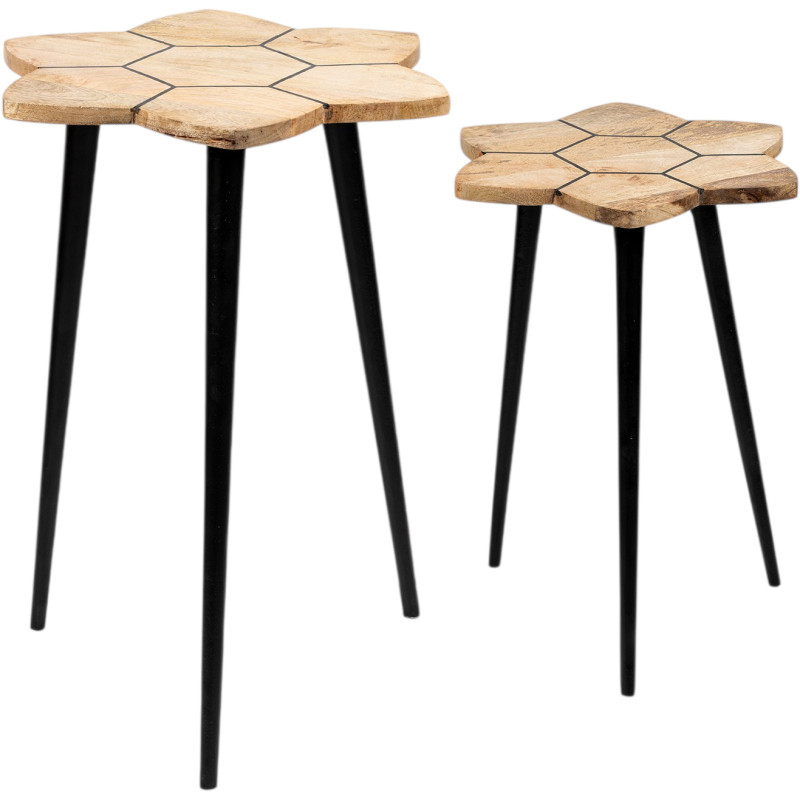 Set de 2 tables d’appoint bois métal noir 40x40 et 35x35 cm Osvena  - 1