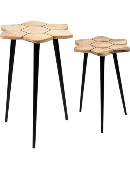 Set de 2 tables d’appoint bois métal noir 40x40 et 35x35 cm Osvena  - 1