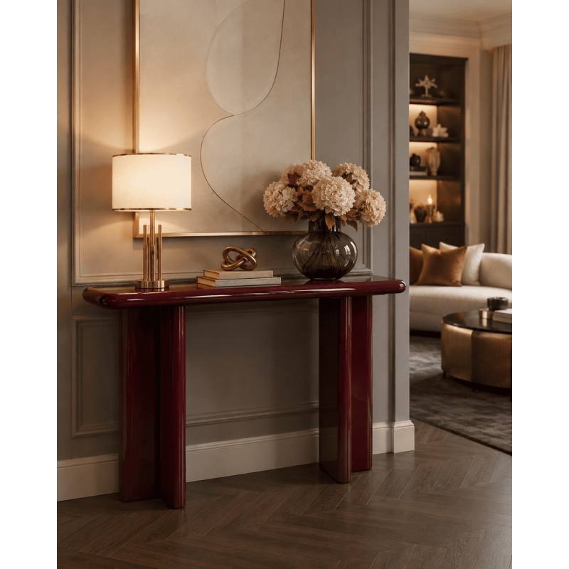 Console d’entrée rouge foncé laquée en bois MDF 120 cm Pyrena  - 2